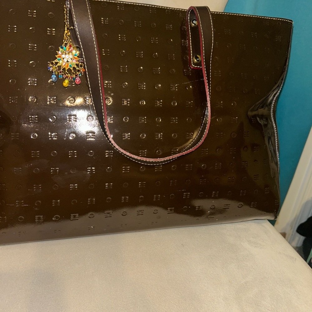Arcadia Italian Luxury Brown Large Patent Leather Tote Bag - Picture 2 of 11